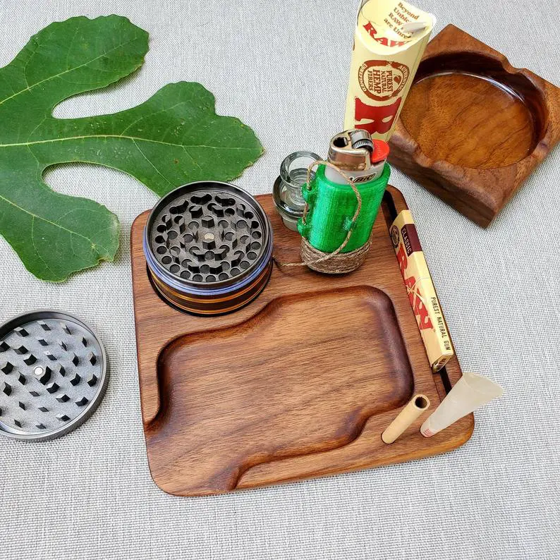 cool wooden custom rolling tray set