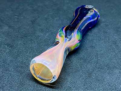Turtle Glass Pipe Chillum Marbled With Pink and White Color Gold Fumed