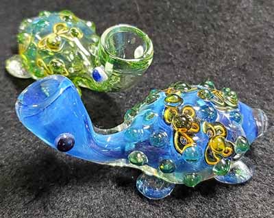Turtle Glass Pipe Chillum Marbled With Pink and White Color Gold Fumed