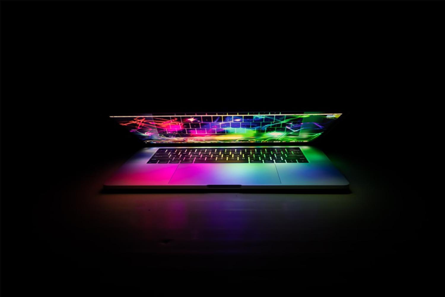 laptop with trippy colours