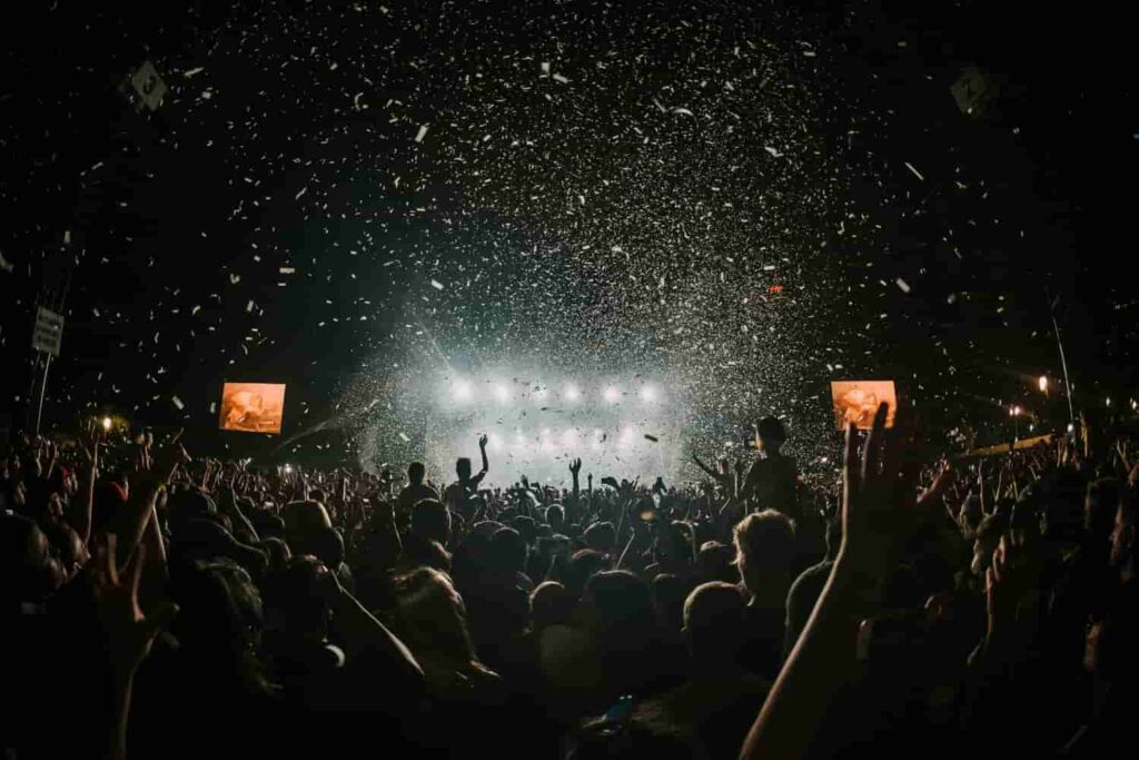 people cheering at a concert