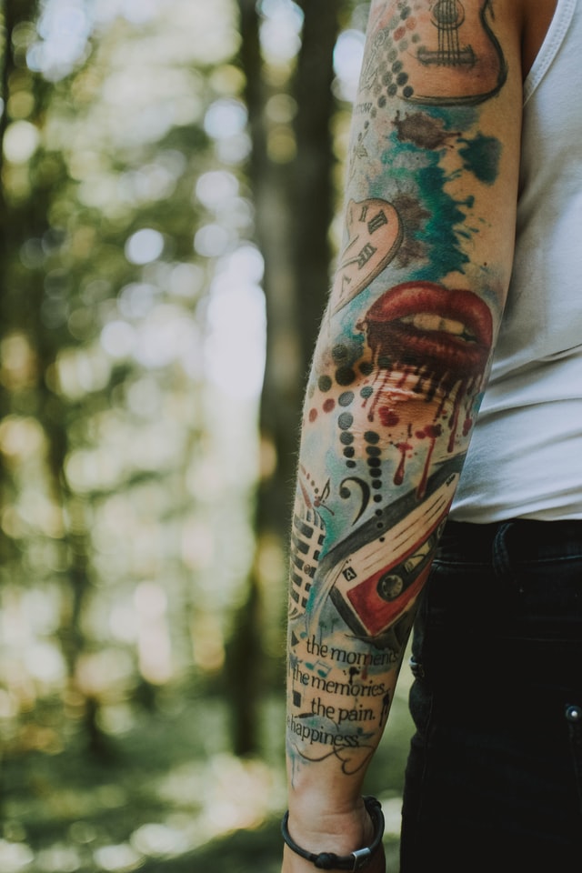New school patchwork tattoo sleeve for men