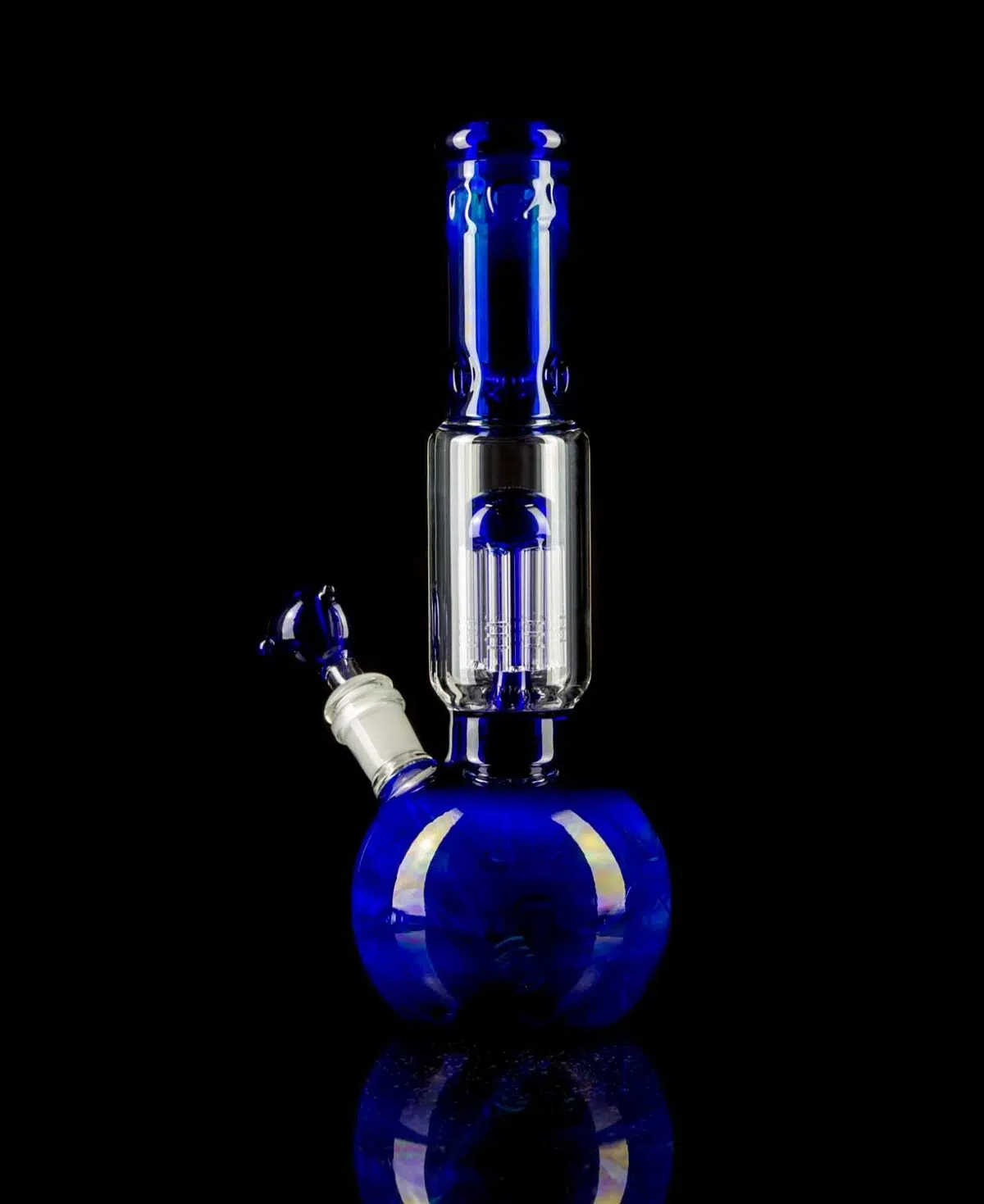 blue glass bong with jellyfish percolator and ice catcher
