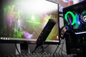 twitch gaming console and microphone