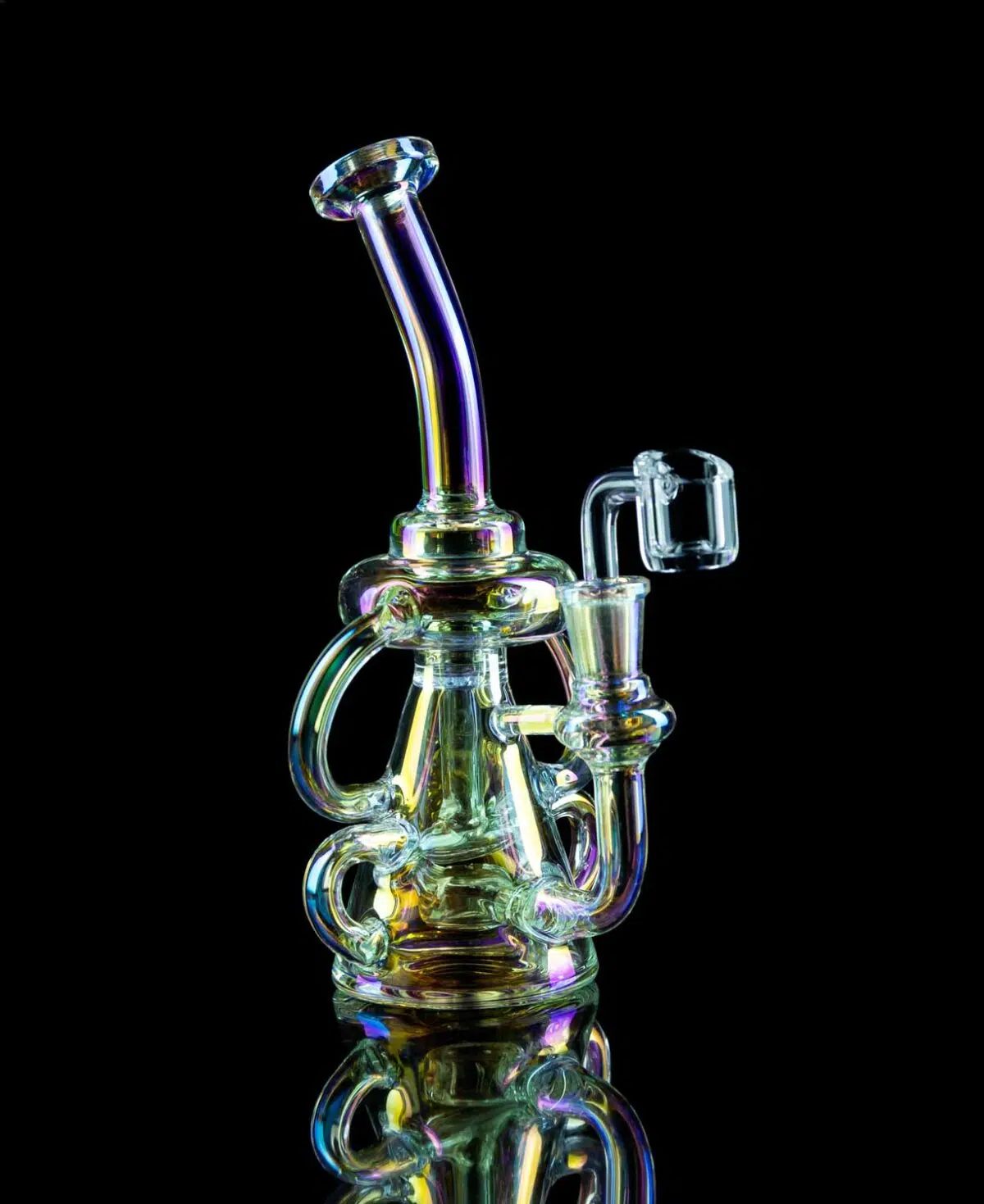 iridescent recycler dab rig with rainbow finish
