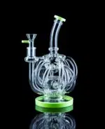 recycler bong with 12 recycler arms and green accents