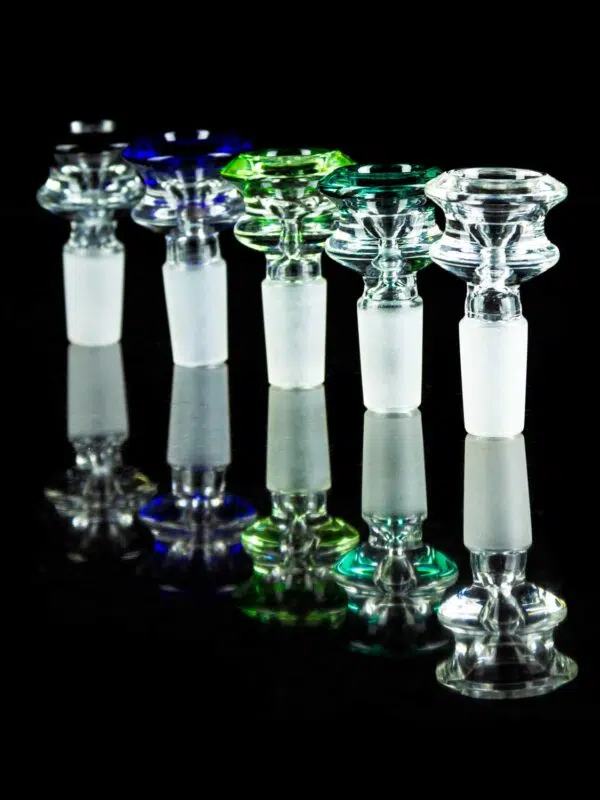 bong bowl piece with color tip in row on black table