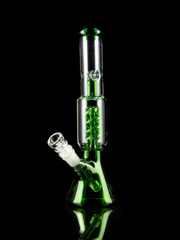 green glass bong with coil percolator and ice catcher