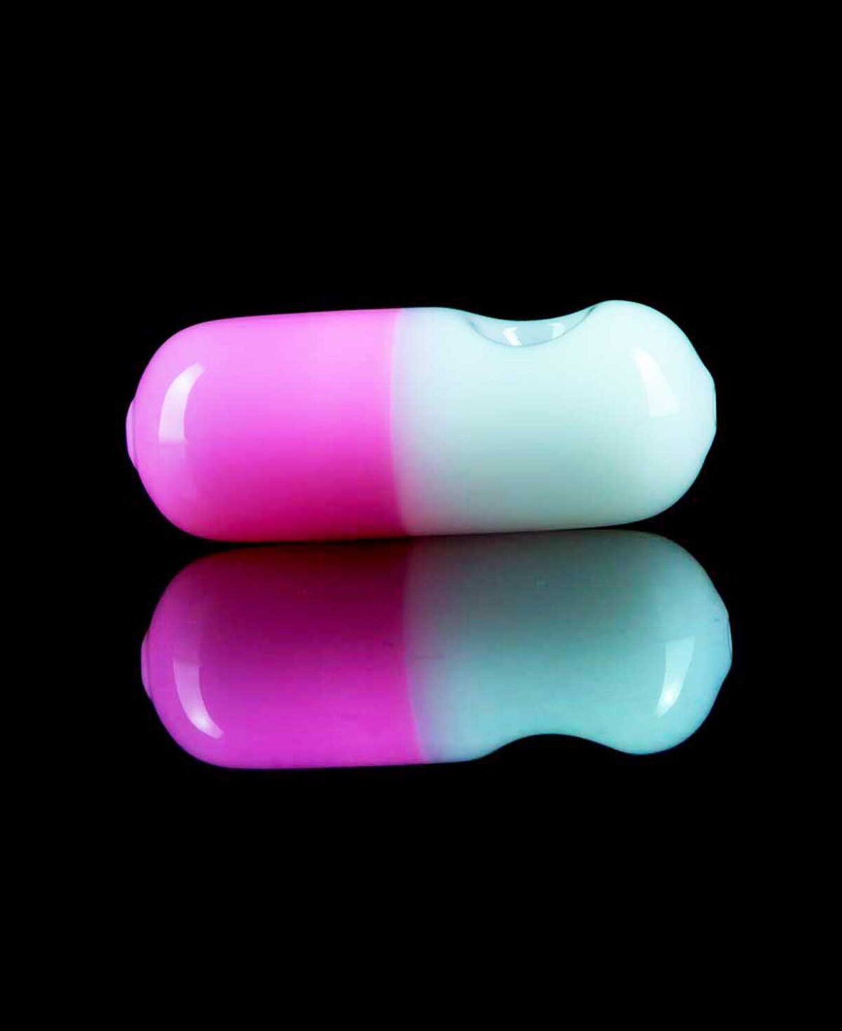 pill pipe made from pink and white glass