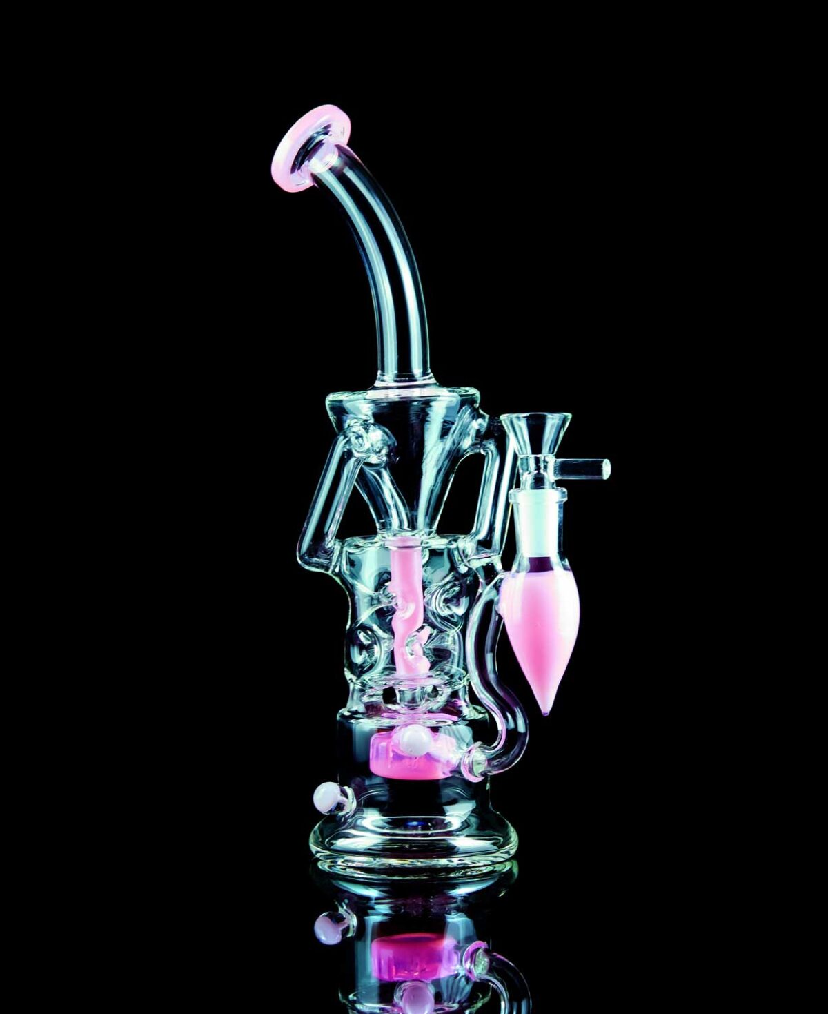 pink bong with recycler arms and swiss percolators