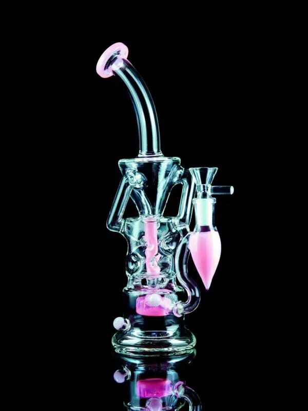 pink bong with recycler arms and swiss percolators