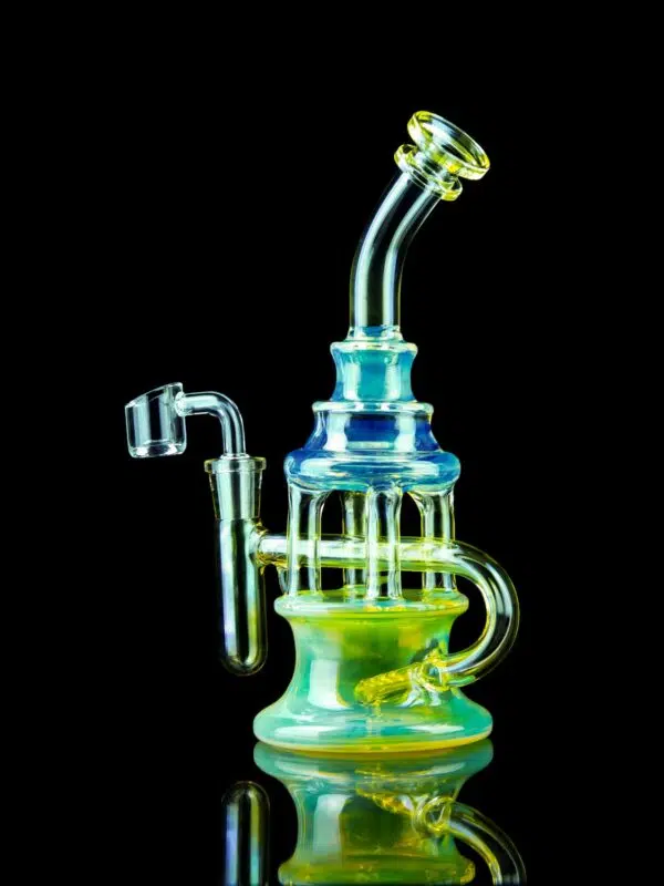 yellow dab rig with recycler arms and reclaim catcher