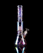 iridescent swirl bong with percolator measuring fourteen inches tall
