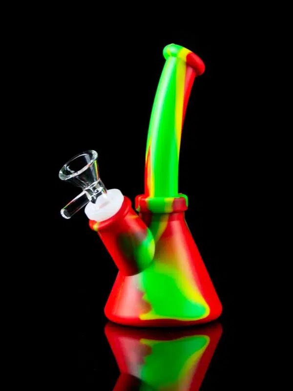 mini silicone bong with curved neck that acts as natural splashguard