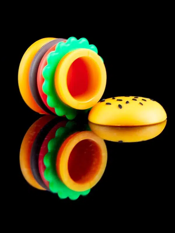 silicone dab container hamburger with sesame seed bun lettuce and patty