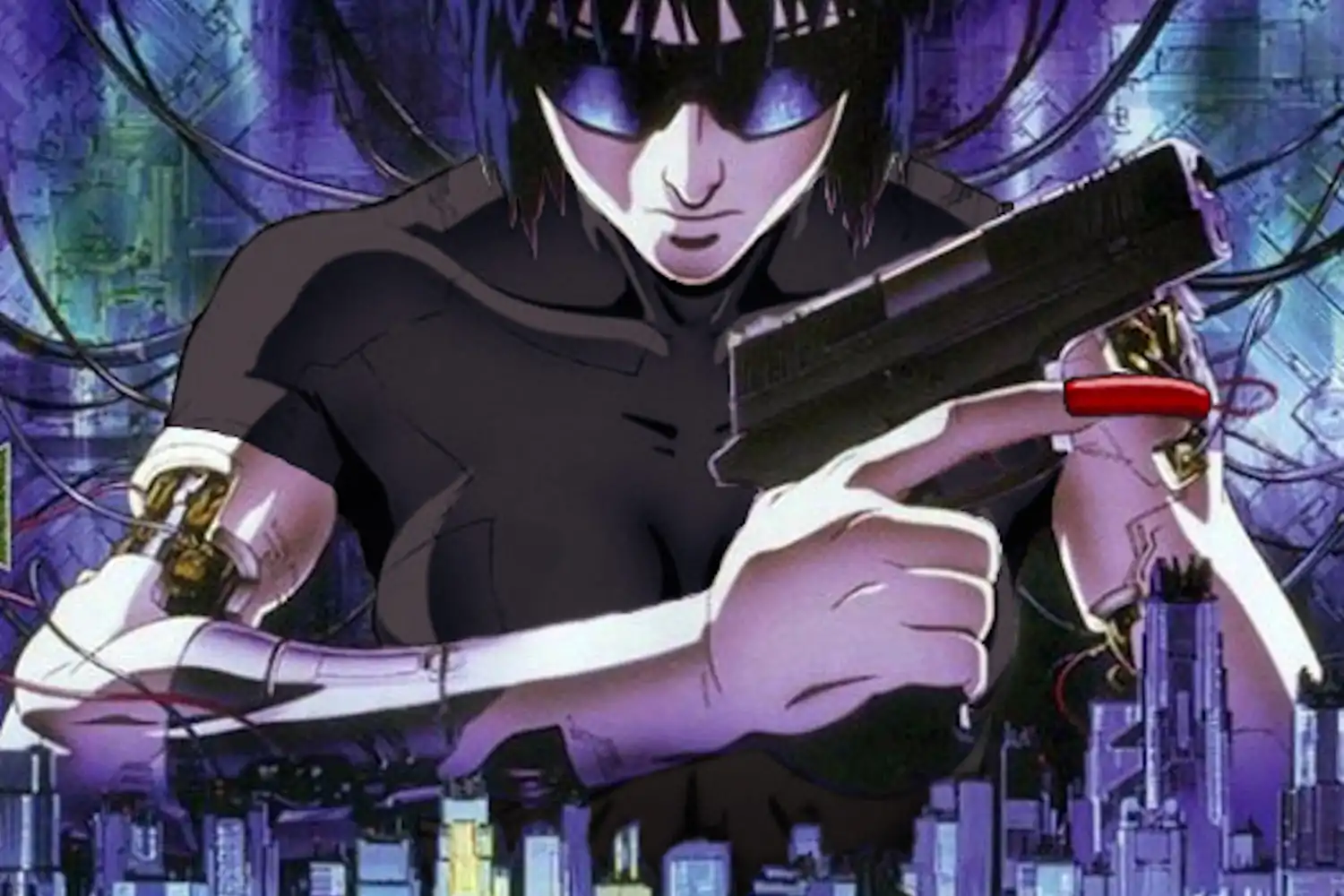 Major Motoko Kusanagi in a Promotional poster for the original Ghost in the Shell movie released in 1995