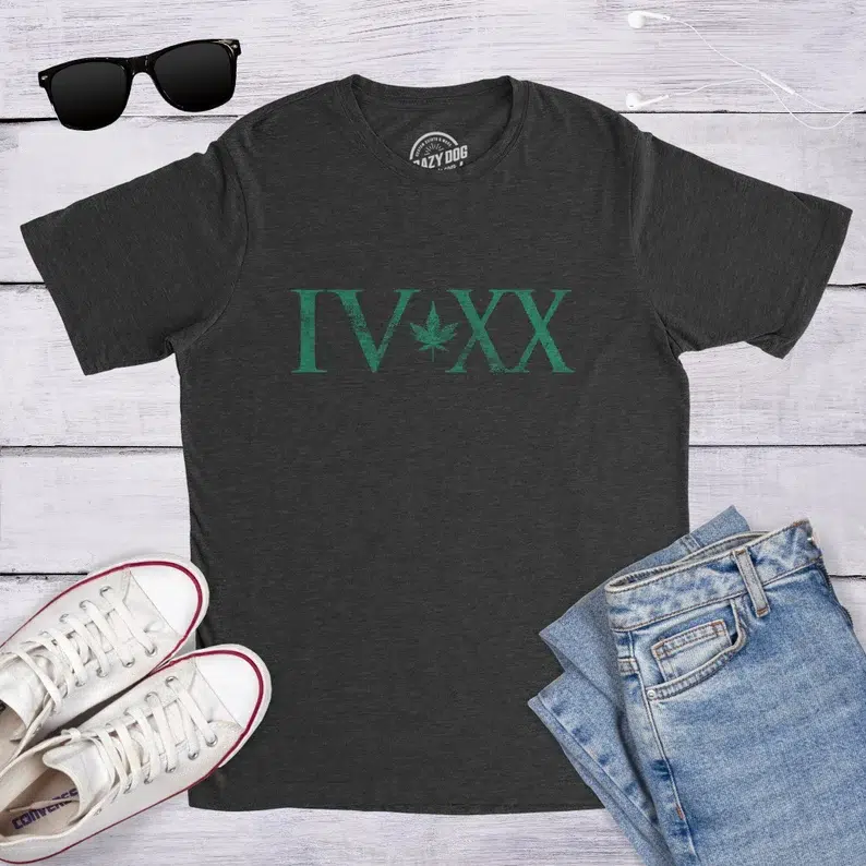 Grey t-shirt that says 420 in Roman numerals