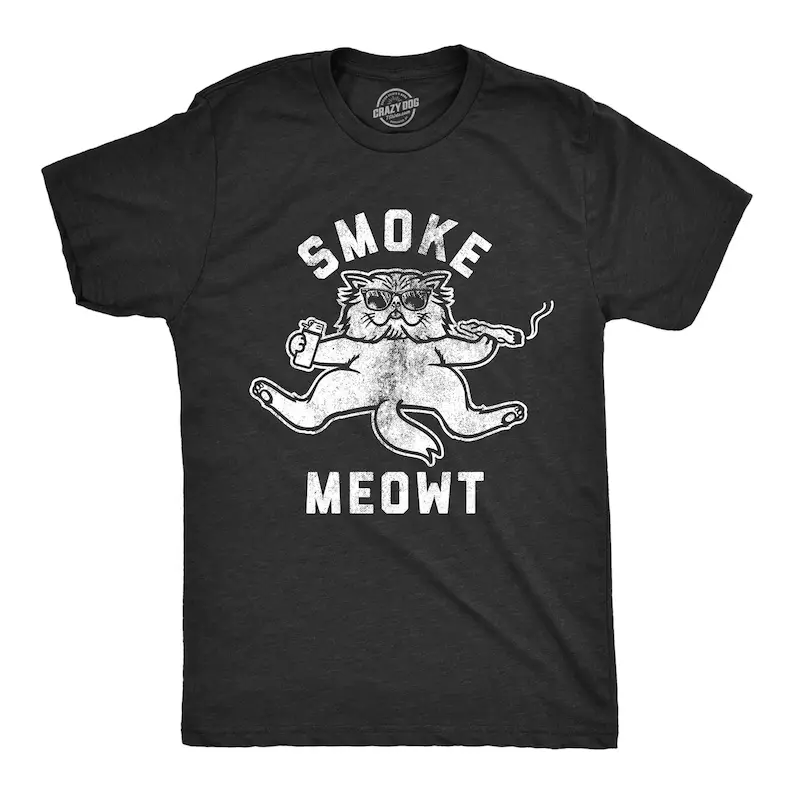 Black t-shirt that says "Smoke Meowt"