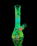 glow in the dark bong with trippy hand painted flower design