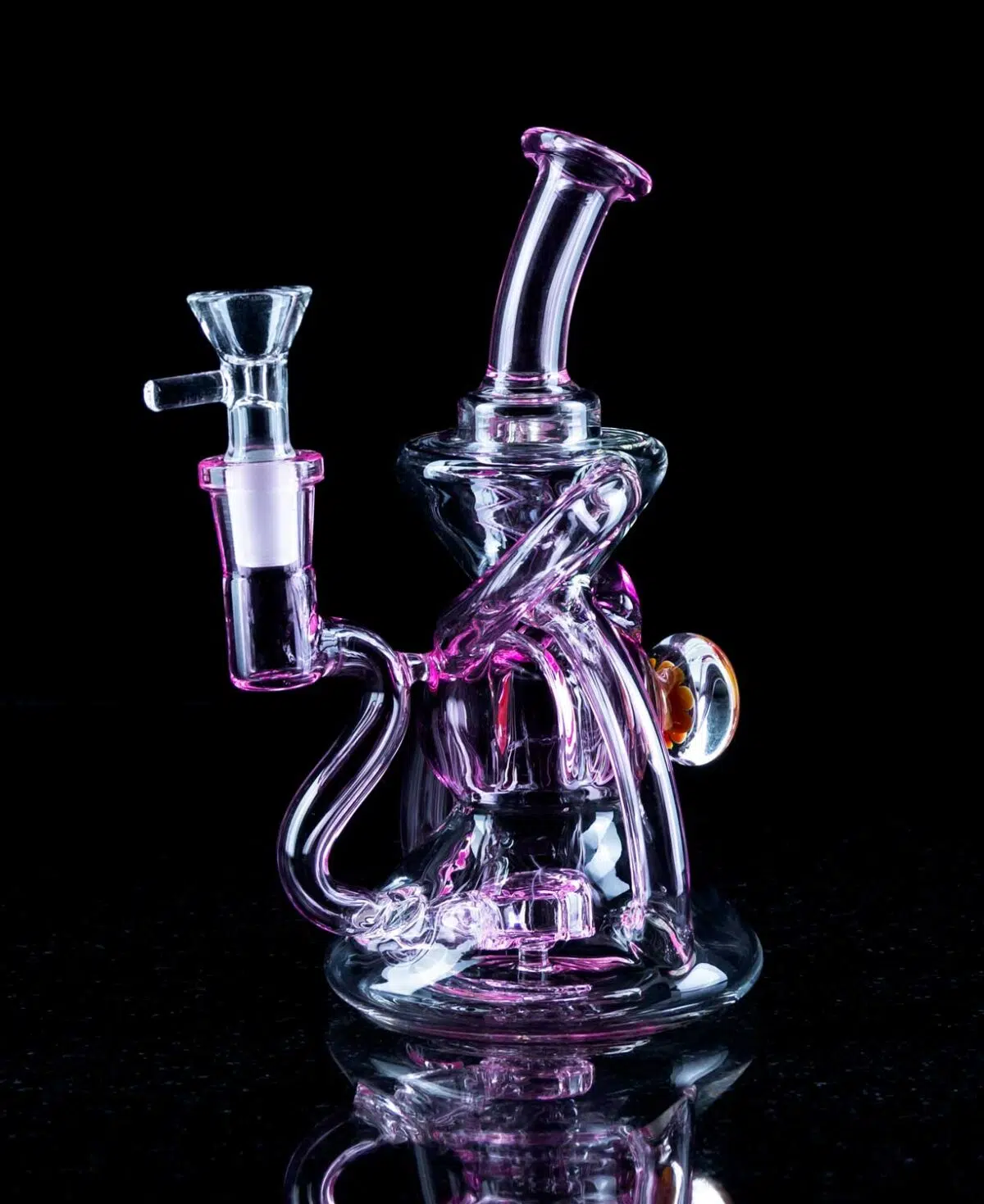 pink glass bong with recycler arms