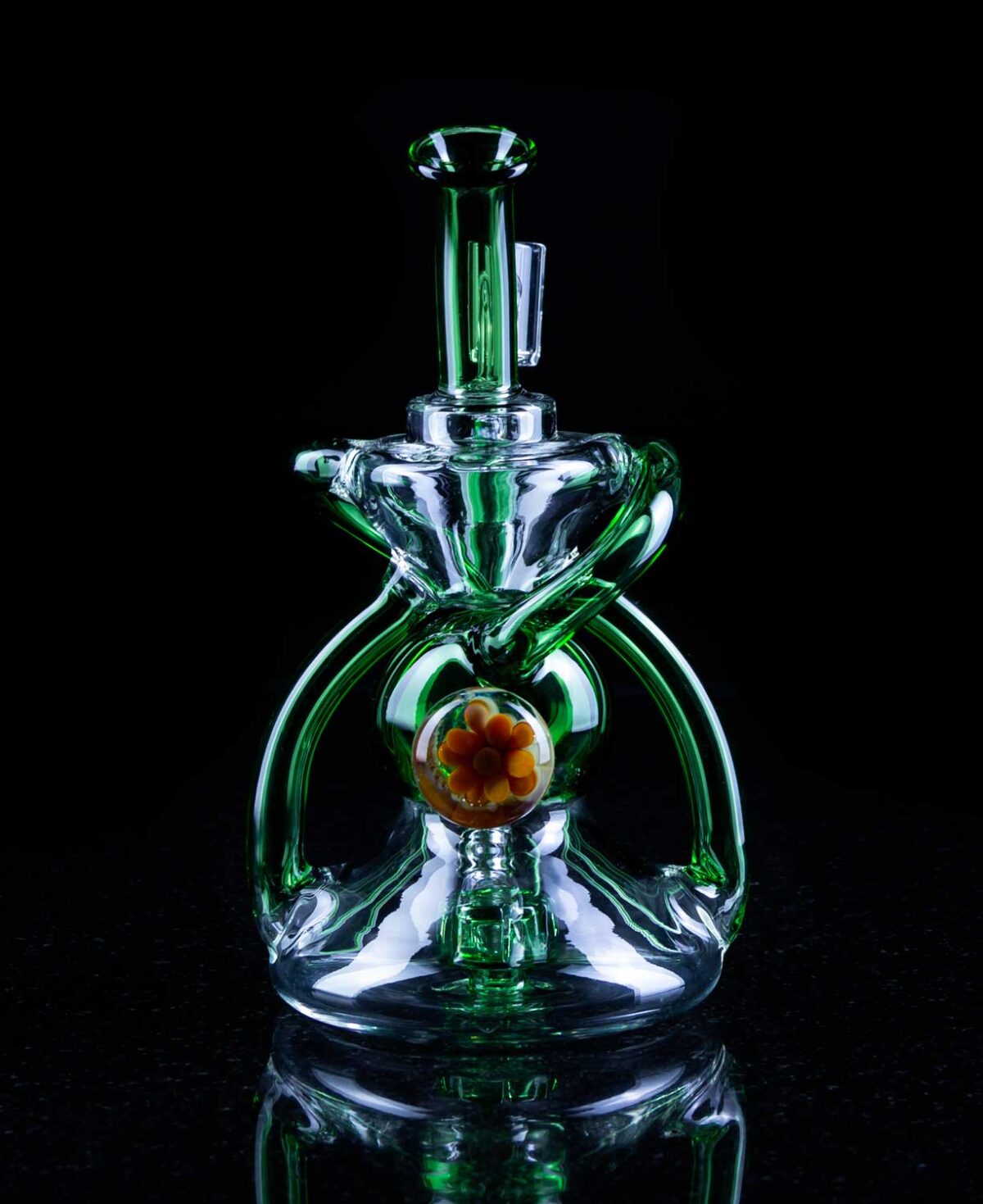 green recycler dab rig with implosion marble