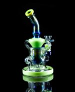 glass incycler bong with green and blue accents