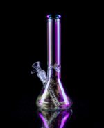 iridescent beaker bong with purple mouthpiece