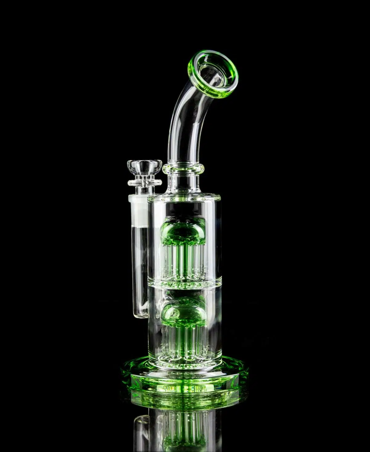 jellyfish bong with green accents throughout and sturdy base
