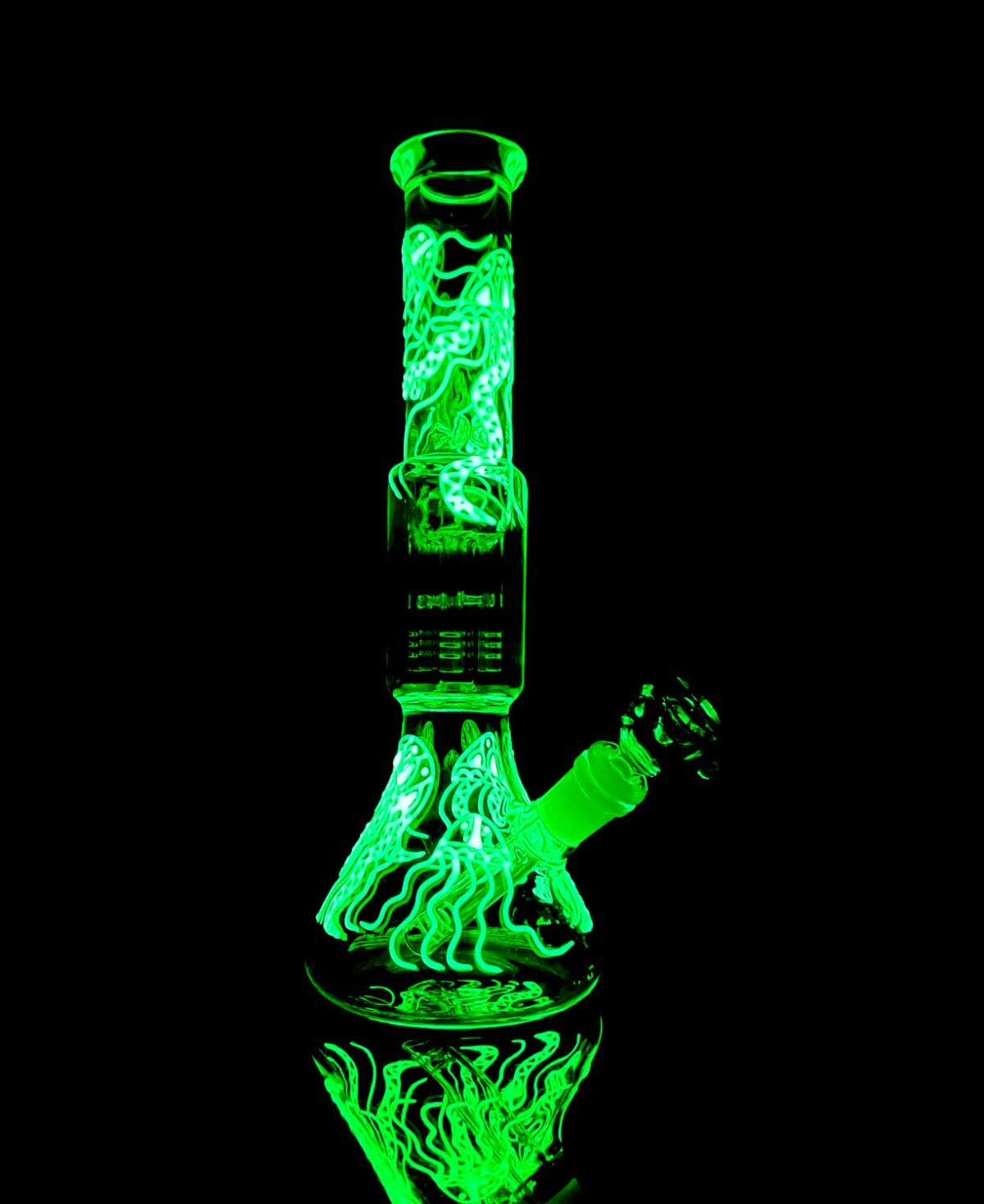 glow in the dark bong with hand painted jellyfish design