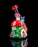 mini mushroom bong with hand painted design of cottage