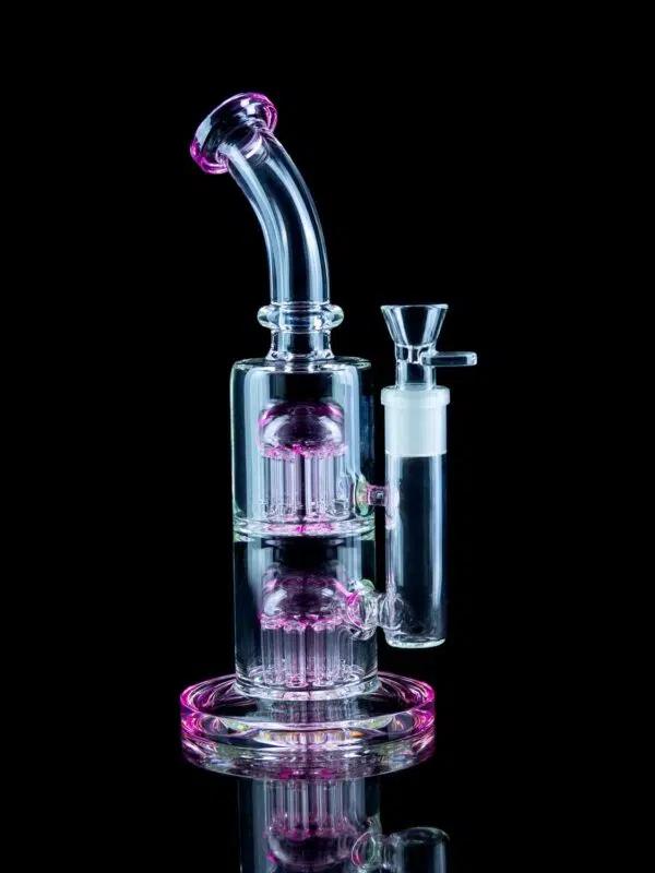 pink bong with double jellyfish percolator and funnel bong bowl