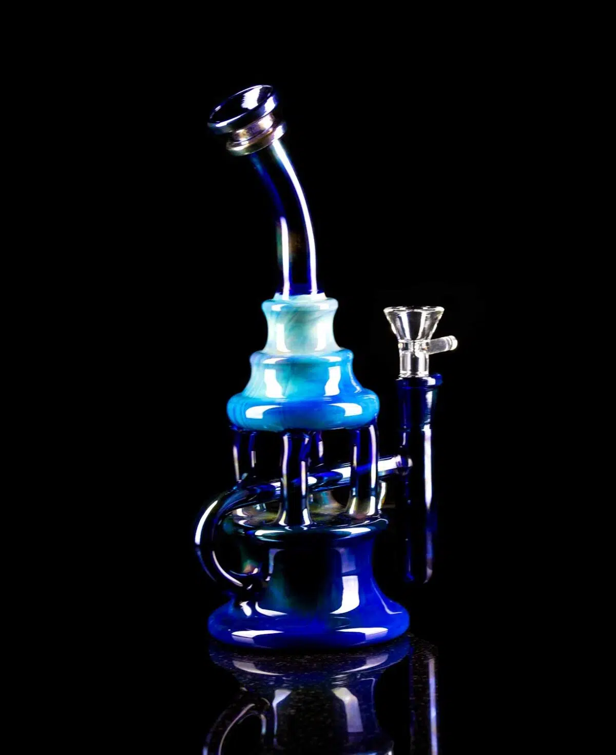 blue bong recycler with silver fuming