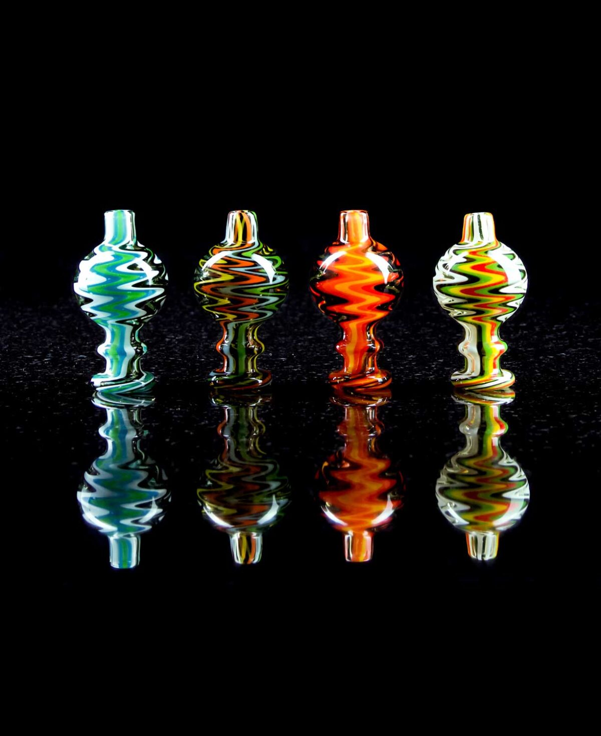 carb cap for banger made from colored borosilicate glass with zig zag design