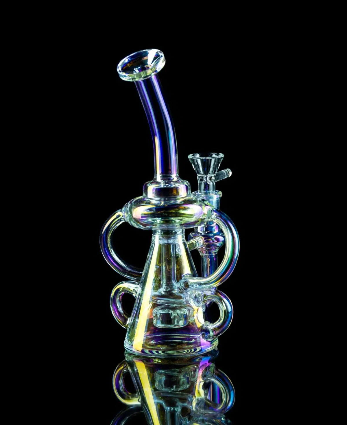 iridescent bong recycler made from borosilicate glass