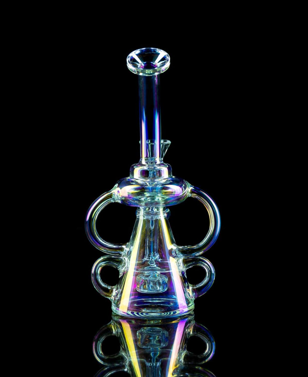 iridescent recycler bong with flared mouthpiece