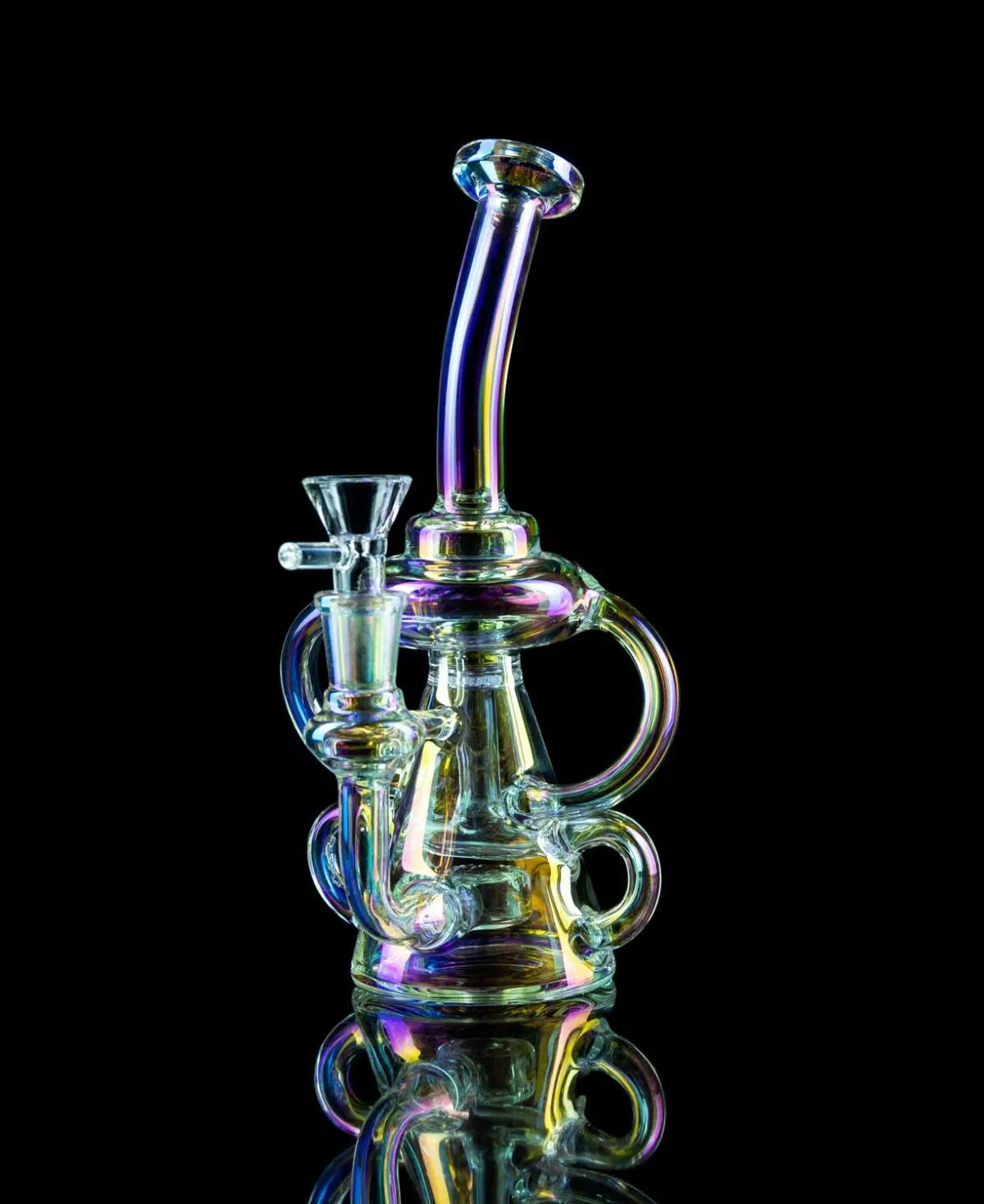 mini iridescent bong recycler with four sweeping recycler arms