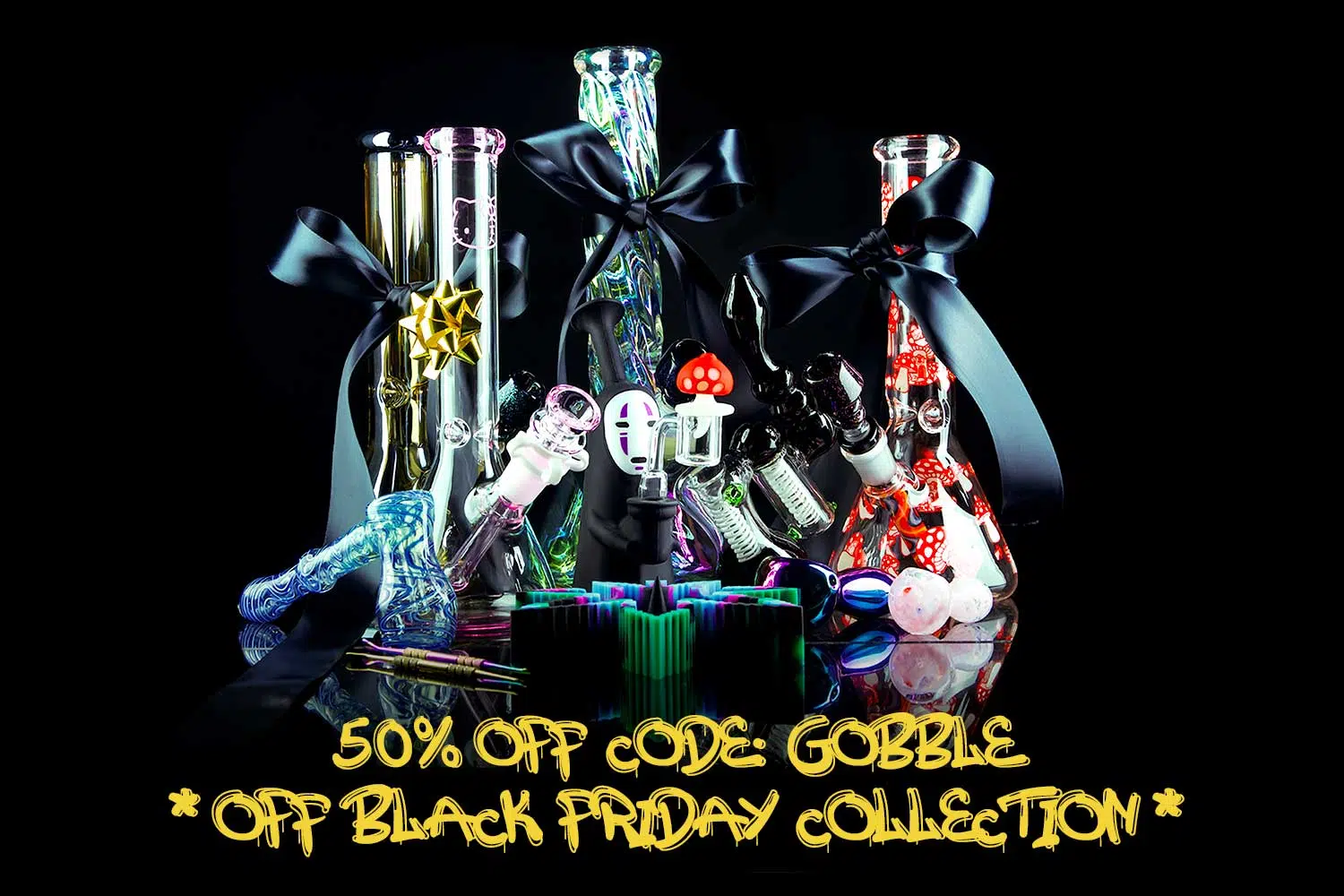 black friday sale bongs rigs and pipes on table