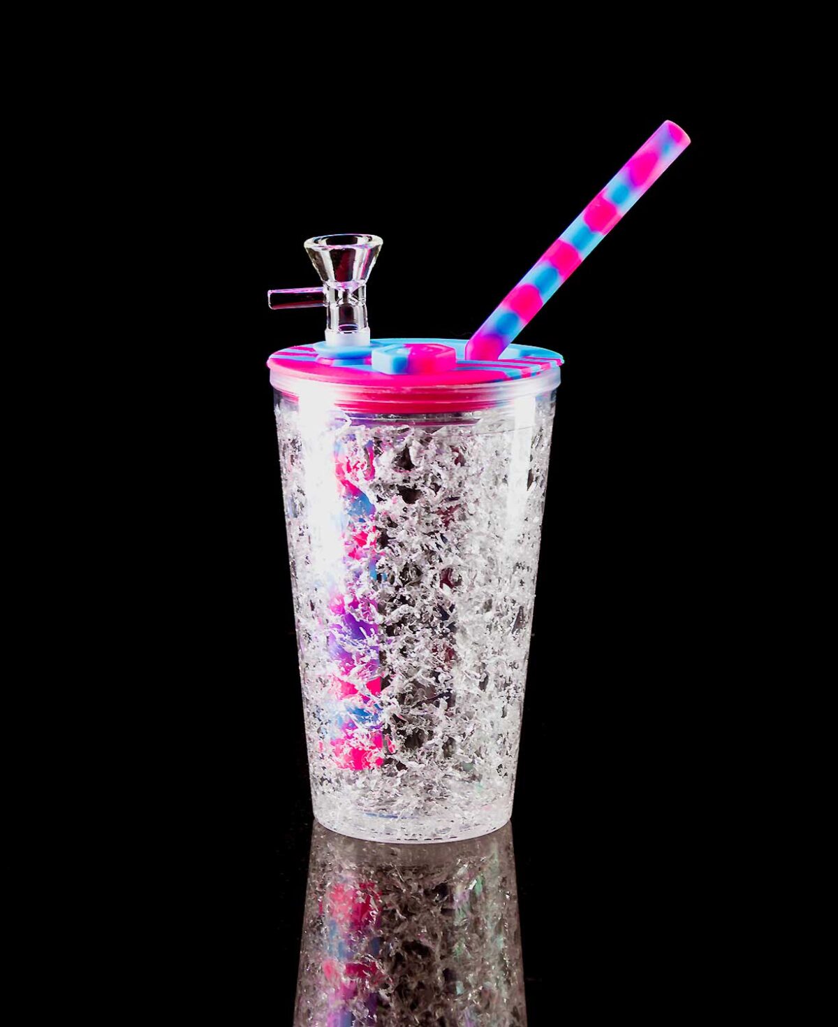 pink bong cup with icy exterior