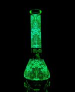 glow in the dark beaker bong with labyrinth pattern
