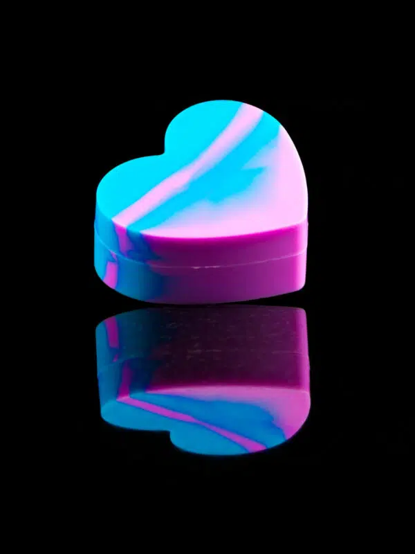silicone dab container shaped like a heart in blue and pink tie-dye