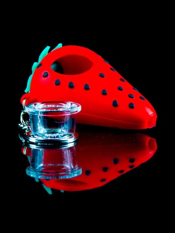 bowl pipe keychain shaped like a strawberry