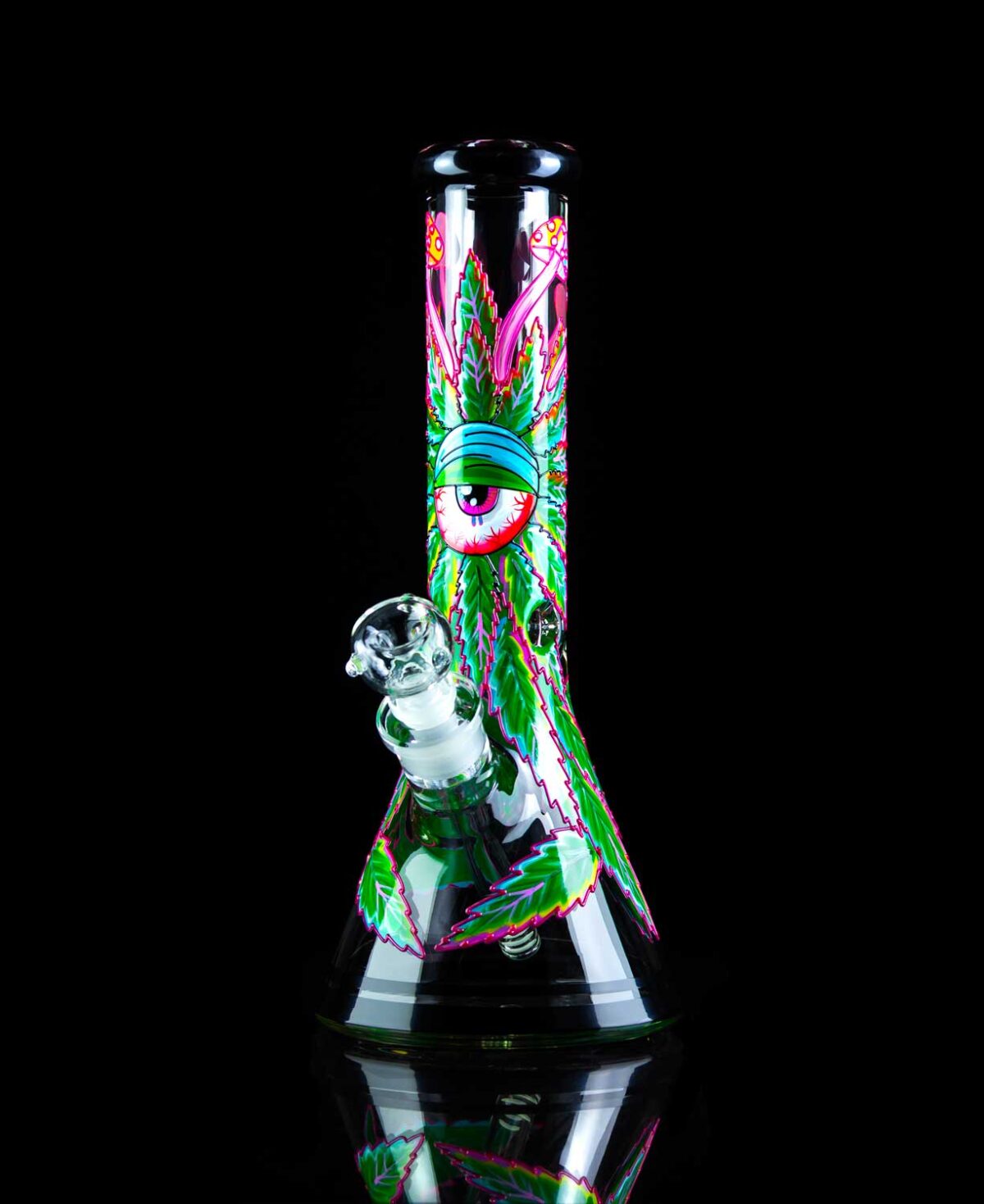 7mm bong with hand painted weed leaf design