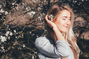 woman with flower in hair