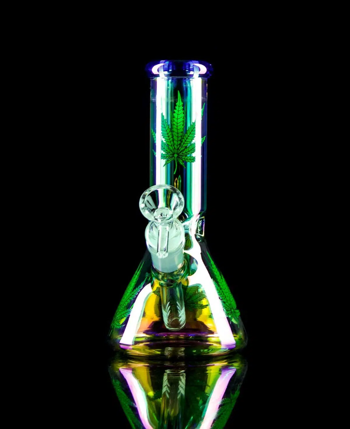 weed leaf bong with iridescent glass finish