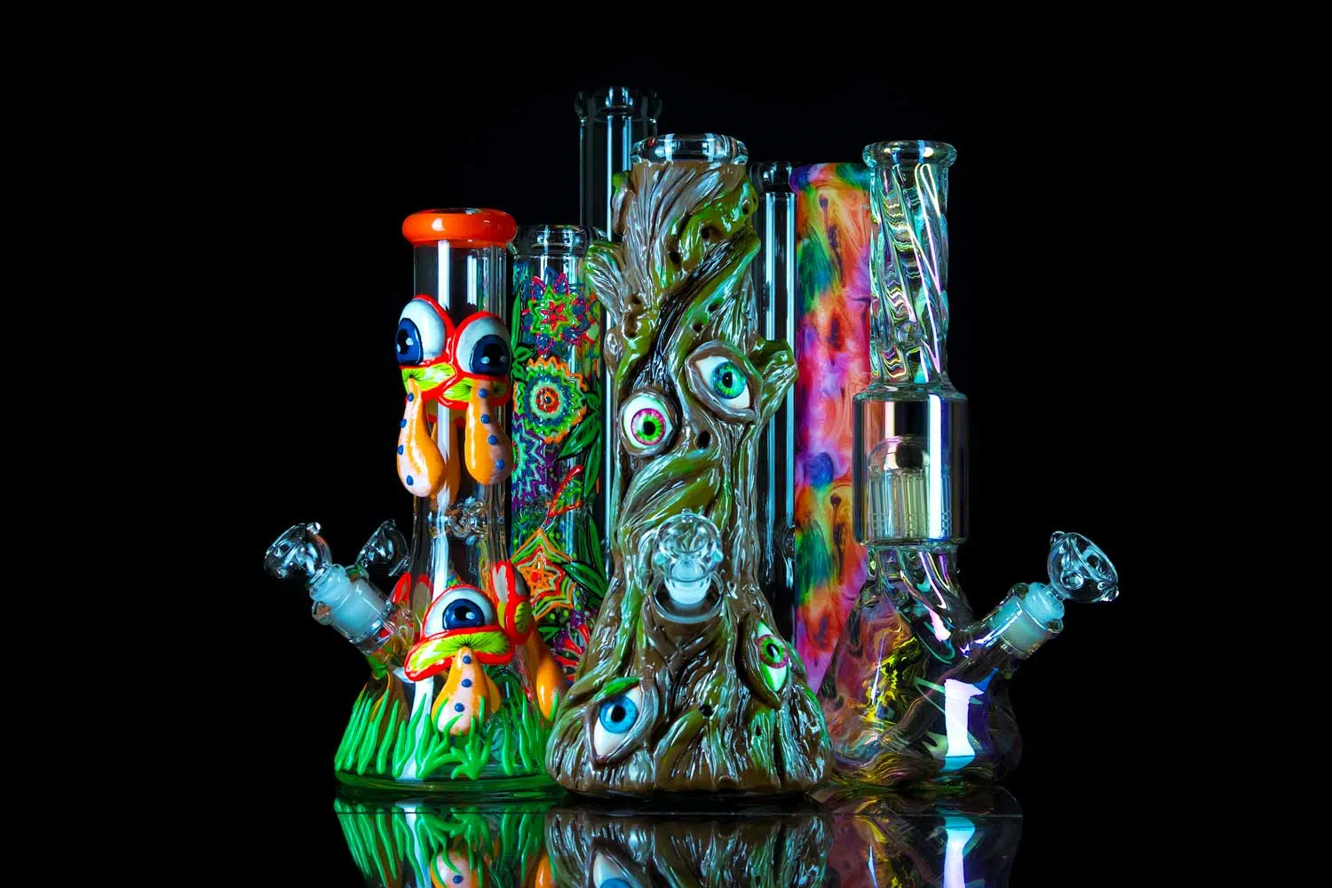 Big bongs for sale on black table