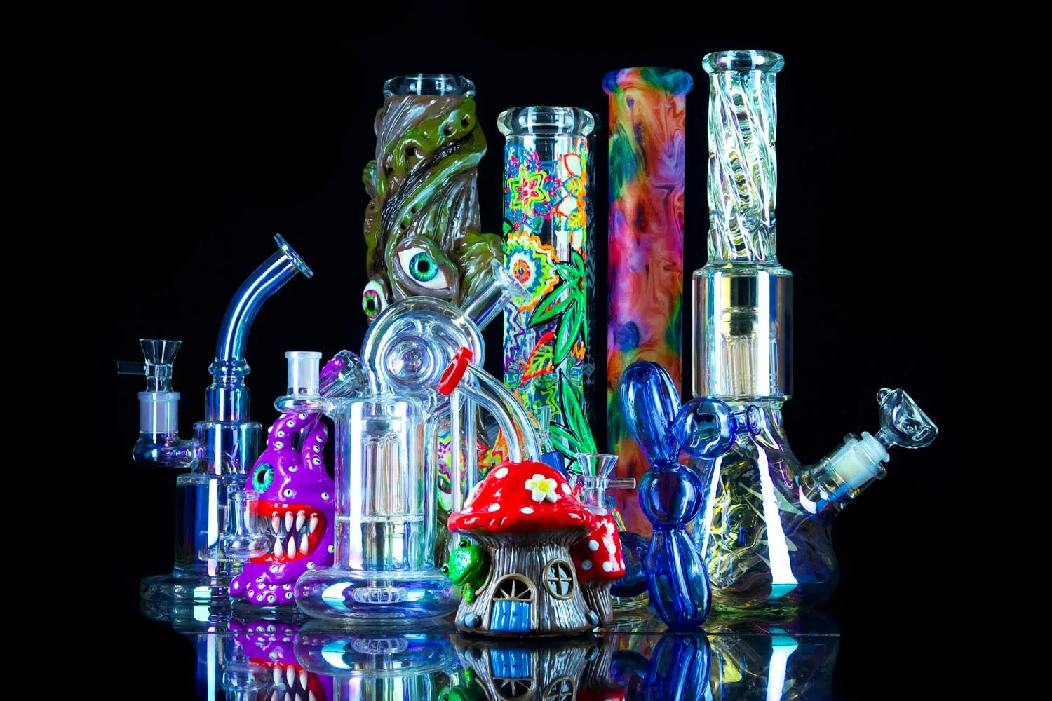 bongs collection for sale on black table