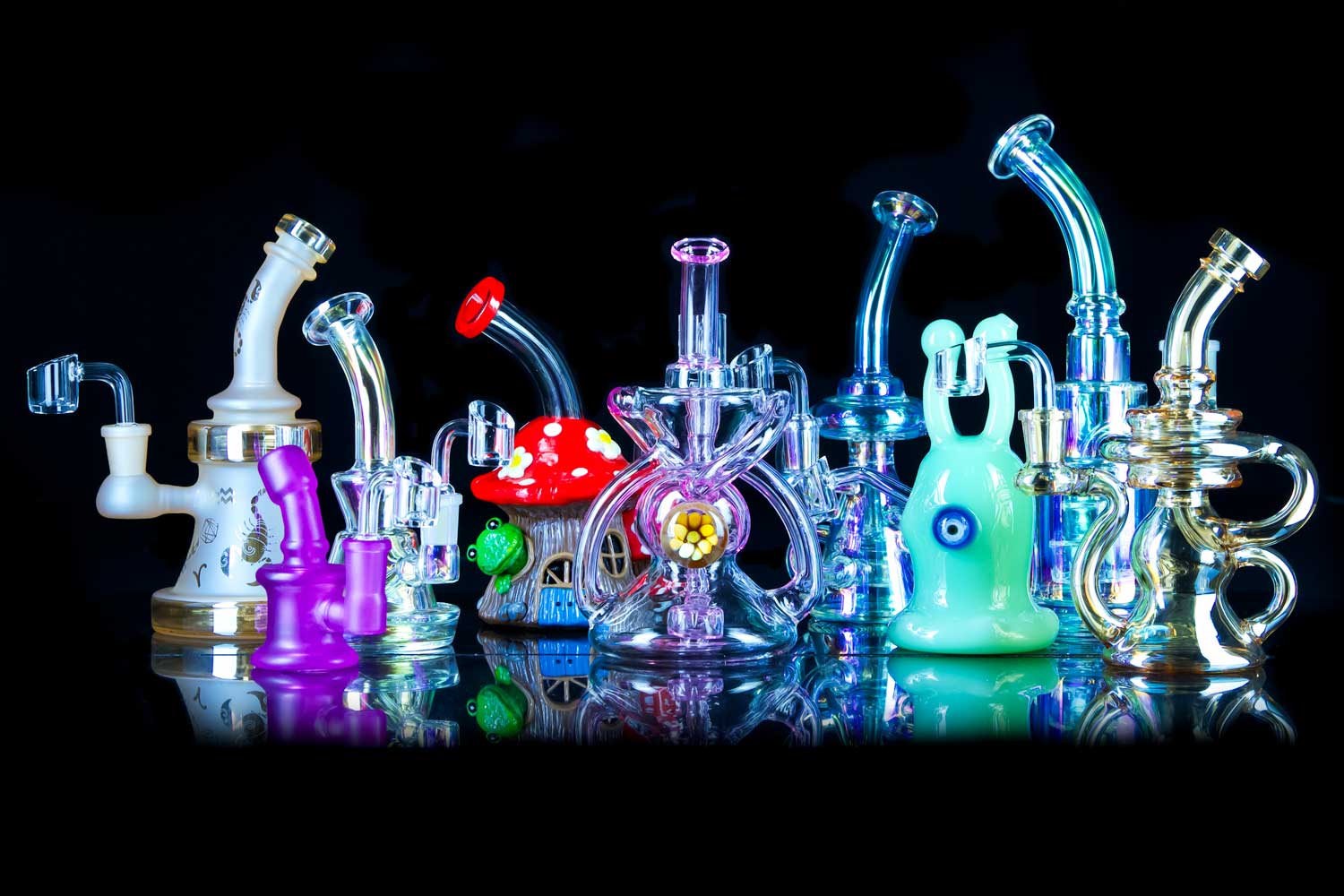 glass dab rigs for sale on black table