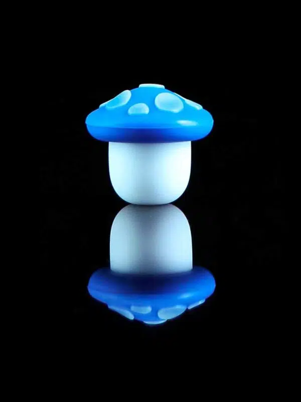 mushroom dab container with blue cap and white body