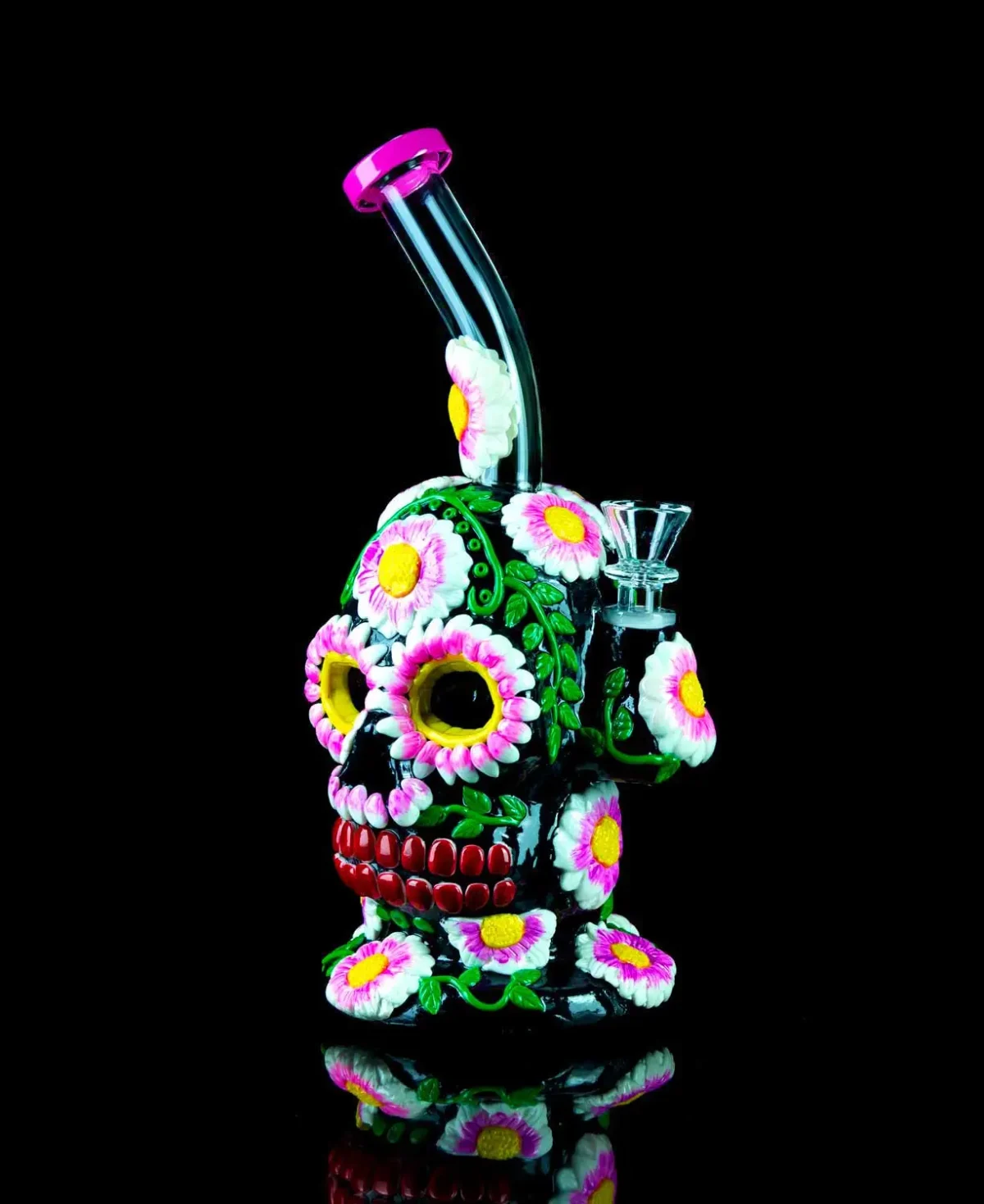 day of the dead bong made from clay and borosilicate glass