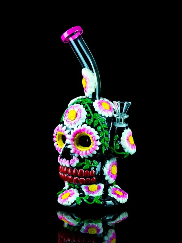 day of the dead bong made from clay and borosilicate glass